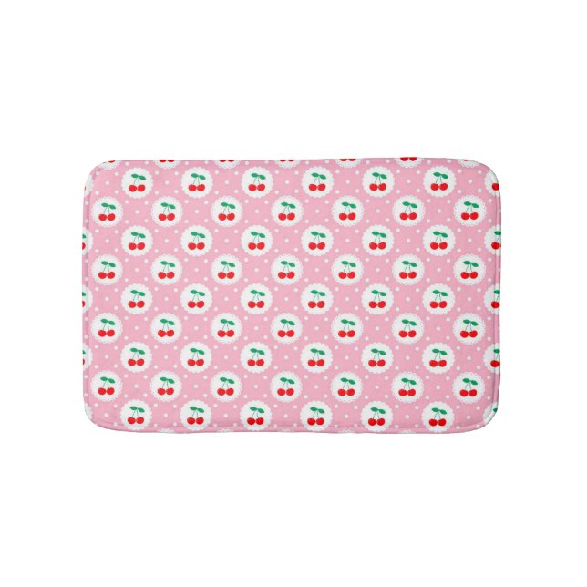Cherry Dot Pattern – Retro Fruit Gift & Decor Bath Mat (Front)