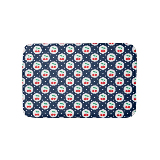 Cherry Dot Pattern – Retro Fruit Gift & Decor Bath Mat (Front)