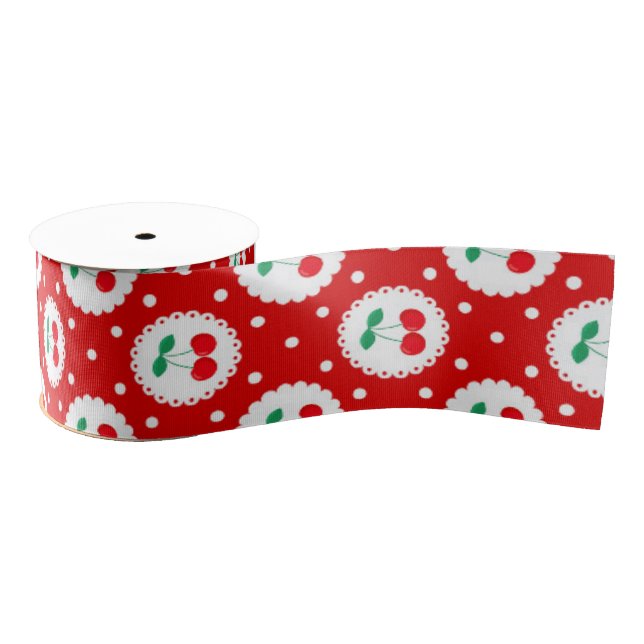 Cherry Dot Pattern – Retro Fruit Gift & Decor Grosgrain Ribbon (Spool)