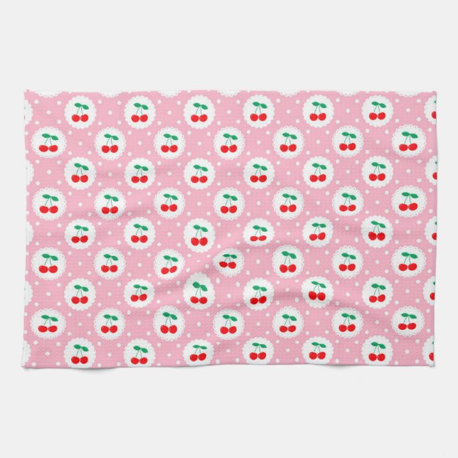 Cherry Dot Pattern – Retro Fruit Gift & Decor Kitchen Towel (Horizontal)