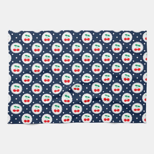 Cherry Dot Pattern – Retro Fruit Gift & Decor Kitchen Towel (Horizontal)