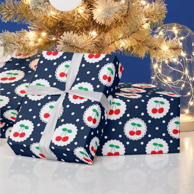 Cherry Dot Pattern – Retro Fruit Gift & Decor Wrapping Paper (Holidays)
