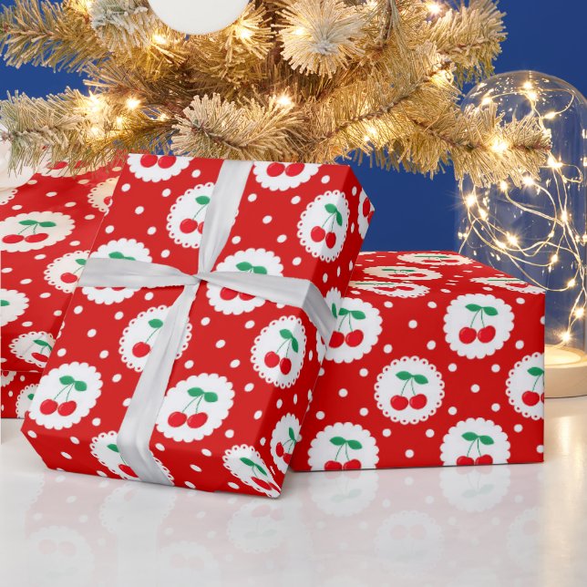Cherry Dot Pattern – Retro Fruit Gift & Decor Wrapping Paper (Holidays)