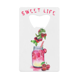 Cherry Drink Bottle Opener - Custom Text Credit Card Bottle Opener