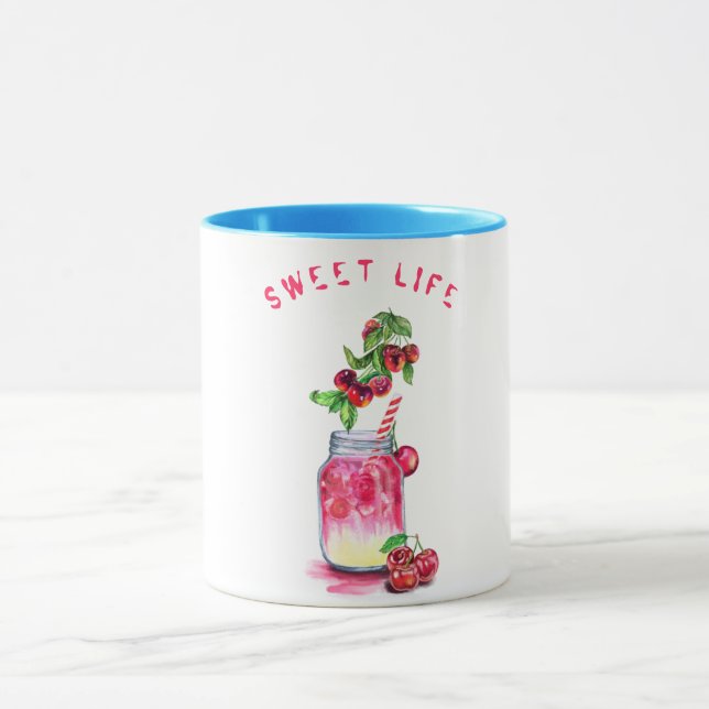Cherry Drink Coffee Mug - Custom Text (Center)