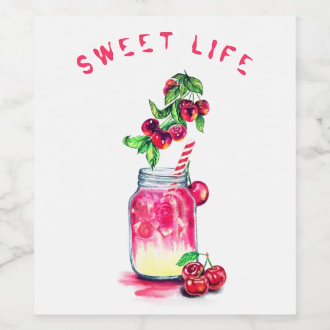 Cherry Drink Étiquettes en bouteille de vin - Text (Étiquettes simples)