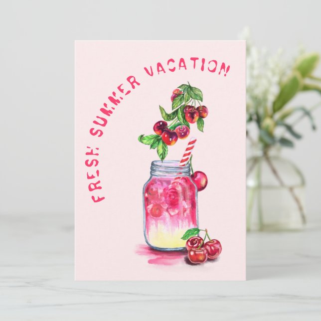 Cherry Drink Summer Vacation Card - Your Text (Standing Front)