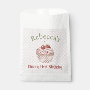 Cherry First Birthday Coquette Watercolor Cupcake Favour Bag