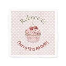 Cherry First Birthday Coquette Watercolor Cupcake