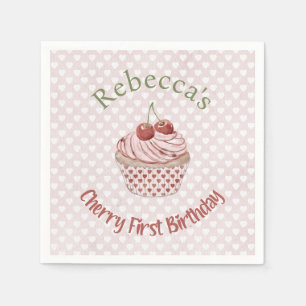 Cherry First Birthday Coquette Watercolor Cupcake Napkin