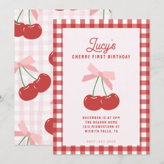 Cherry First Birthday  Invitation