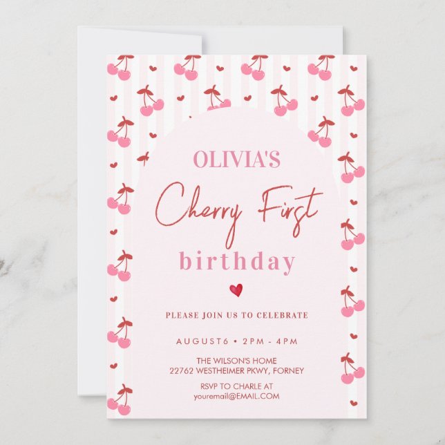 Cherry First Birthday Invitation (Front)