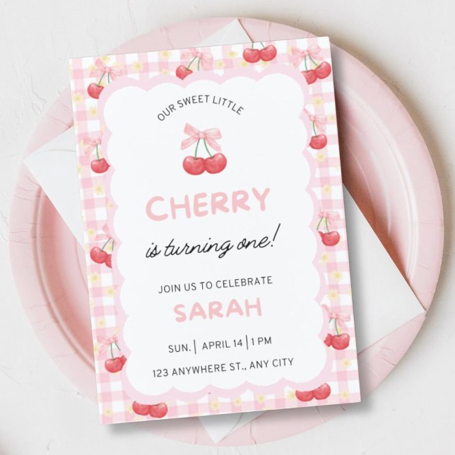 Cherry First Birthday Party Invitation (Creator Uploaded)