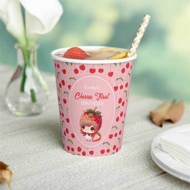 CHERRY First Birthday Party Invitation Paper Cups (Insitu)