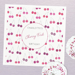 Cherry First Birthday Personalized Watercolor Napkin