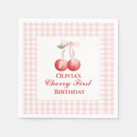 Cherry first birthday Pink Bow Gingham