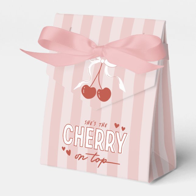 Cherry First Coquette Girls 1st Birthday Favor Box (Front Side)