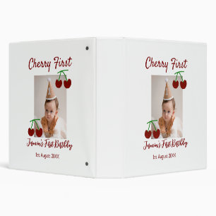 Cherry first happy birthday photo kids modern red binder