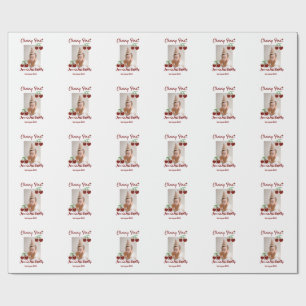 Cherry first happy birthday photo kids modern red wrapping paper