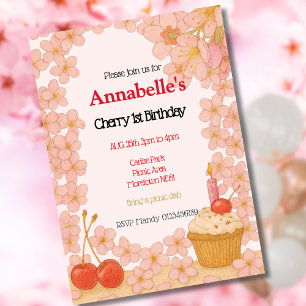 Cherry firsy birthday 1st Cherry berry themed Inv Invitation