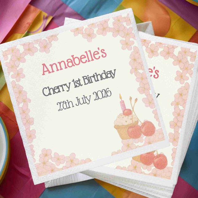 Cherry firsy birthday 1st Cherry berry themed  Napkin (Creator Uploaded)