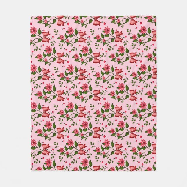 Cherry floral pattern Curtain Fleece Blanket (Front)
