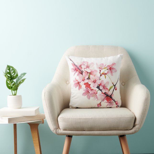 Cherry Flower Branch Throw Pillow (Chair)