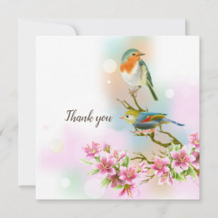 Cherry flowers and birds thank you card