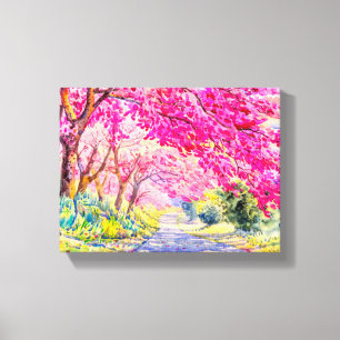 Cherry flowers landscape canvas print