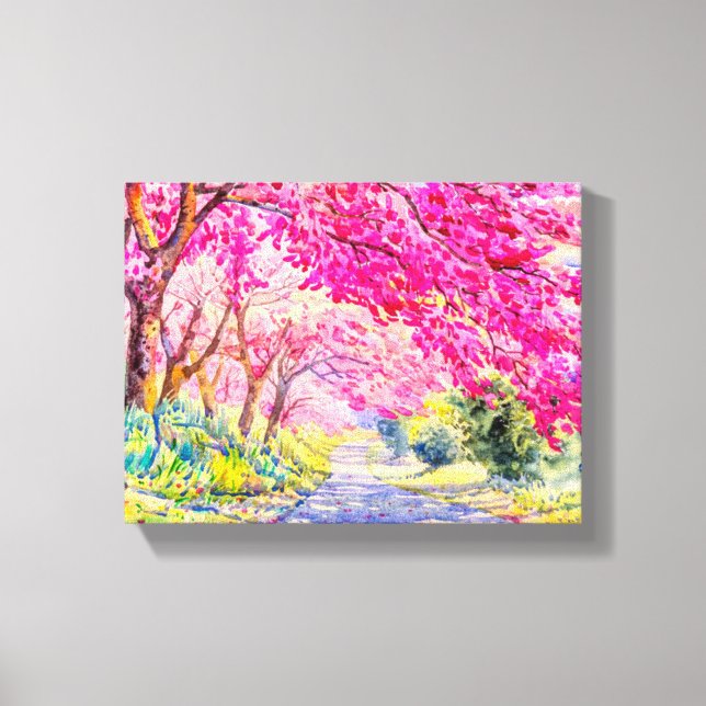 Cherry flowers landscape canvas print (Front)