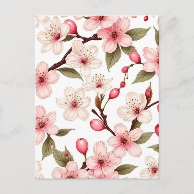 Cherry Flowers Pattern Holiday Postcard (Front)