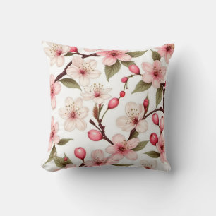 Cherry Flowers Pattern Throw Pillow