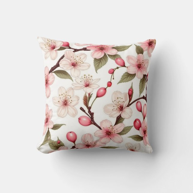 Cherry Flowers Pattern Throw Pillow (Front)