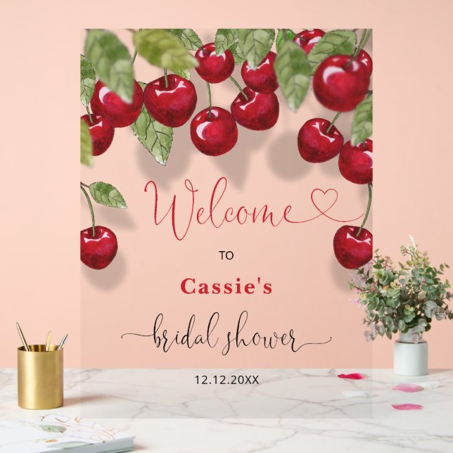 Cherry Fruit Bridal Shower Welcome Acrylic Sign (Wedding)