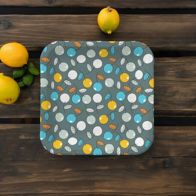 Cherry fruit Cartoon Pattern Paper Plate (cherry treat fruit,birthday,wedding,baby shower,special occasion event paper plate party supplies)