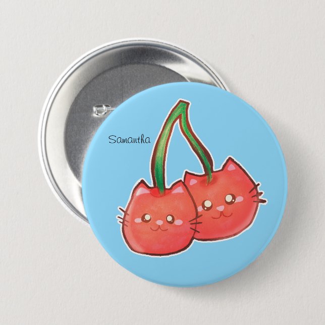 Cherry Fruit Cats 3 Inch Round Button (Front & Back)