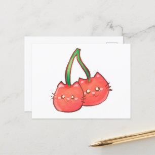Cherry Fruit Cats Postcard