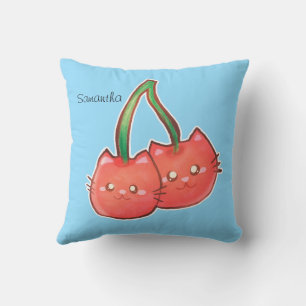 Cherry Fruit Cats Throw Pillow