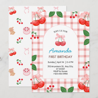 Cherry Fruit First 1st Birthday Party Invitation