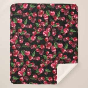 Cherry Fruit on black  Sherpa Blanket
