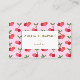 Cherry Fruit Pattern in Pink and Red Personalized Business Card