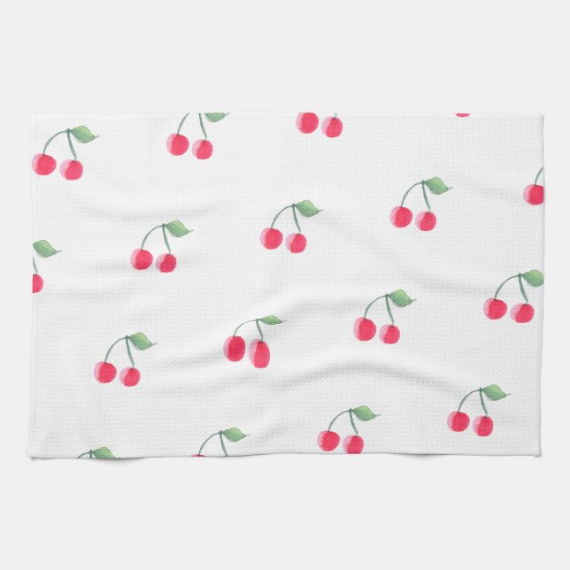 Cherry Fruit Pattern Modern Lovely Cute Pink Kitchen Towel (Horizontal)