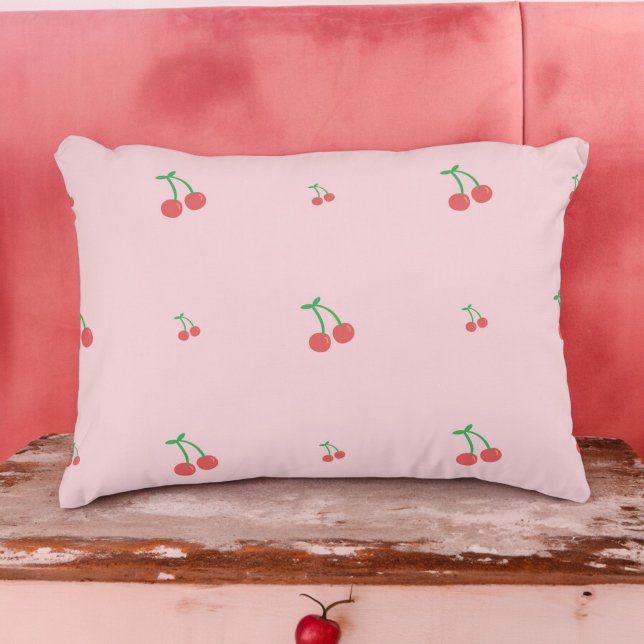 Cherry Fruit Pattern Red Pink Accent Pillow (Creator Uploaded)