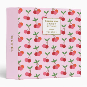 Cherry Fruit Pattern Red Pink Personalized Recipes Binder