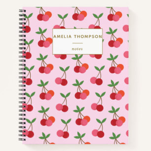 Cherry Fruit Pattern Retro Red Pink Personalized Notebook