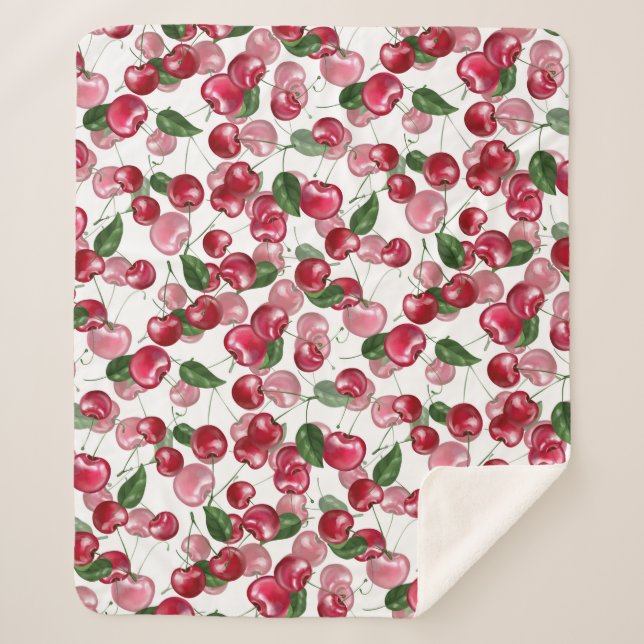 Cherry Fruit pattern Sherpa Blanket (Front)