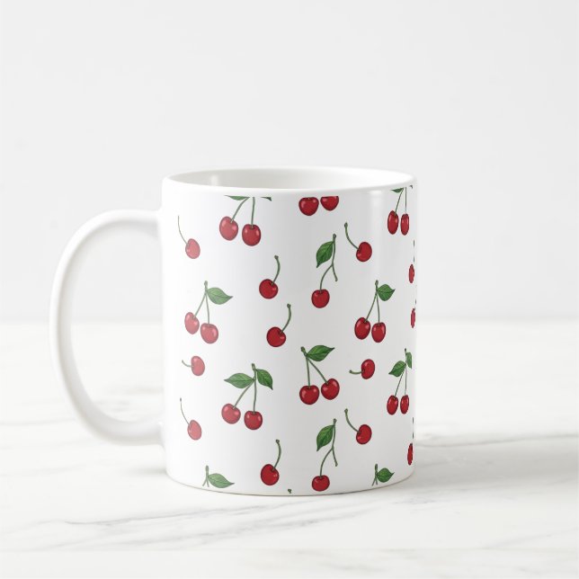 Cherry Fruit Repeat Pattern Design Coffee Mug (Left)