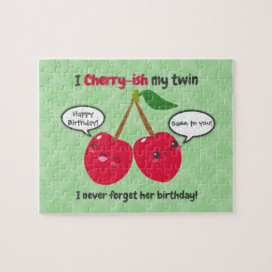 Cherry fruit twins birthday cute kawaii cartoon jigsaw puzzle