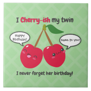 Cherry fruit twins birthday cute kawaii cartoon tile