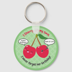 Cherry fruit twins birthday funny kawaii cartoon keychain